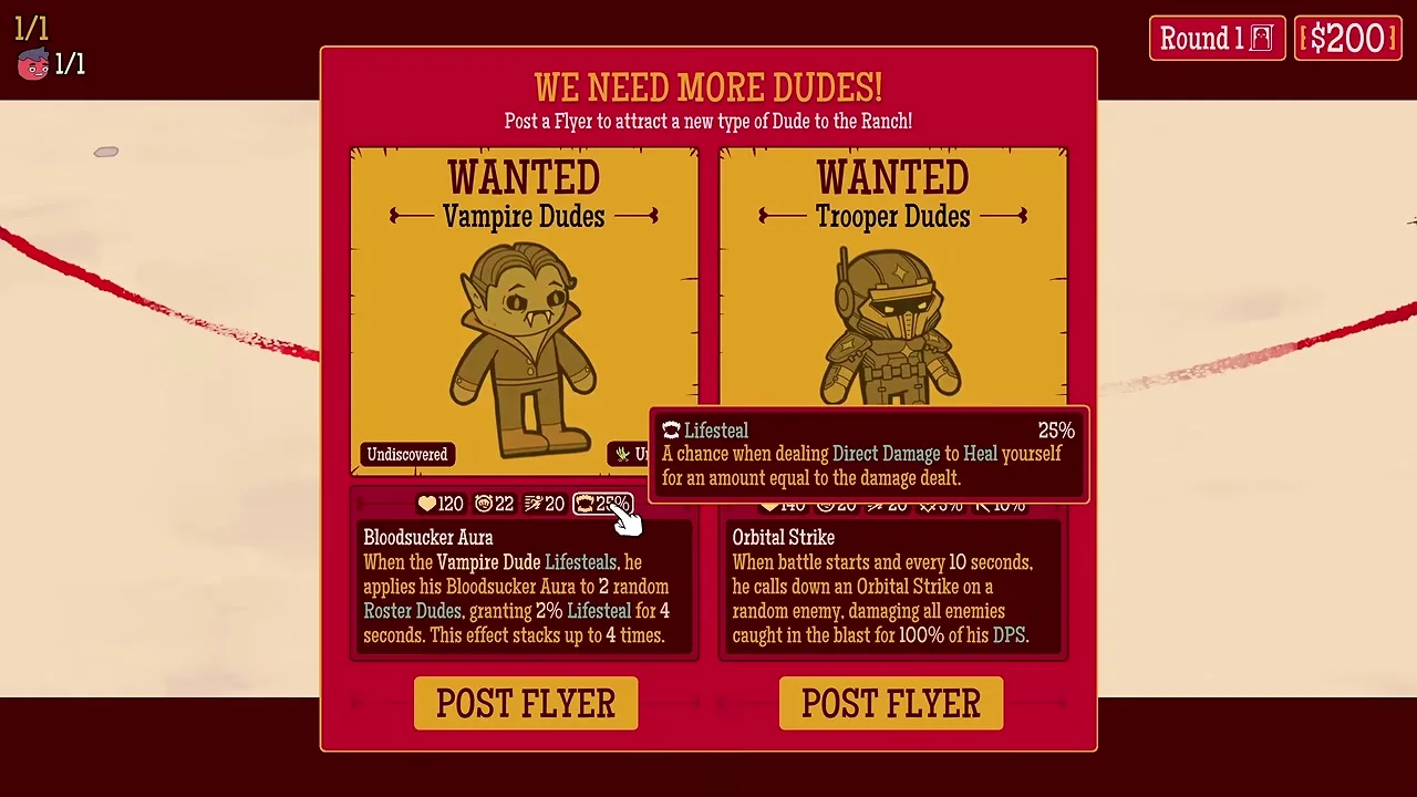 How Many Dudes? Flyer draft at the Dude Ranch between roguelike runs